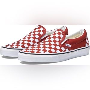 Maroon Vans Checkered Classic Slip Ons